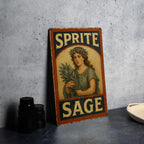 Rustic Americana Sprite Sage Tin Sign – Hand-Painted Weathered Metal Wall Art, Vintage Red Navy Cream, Chipped Paint Decor — photo 3