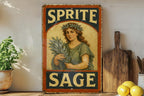 Rustic Americana Sprite Sage Tin Sign – Hand-Painted Weathered Metal Wall Art, Vintage Red Navy Cream, Chipped Paint Decor — photo 4