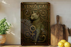Steampunk Venus Cat Metal Sign – Aged Copper Verdigris Tin Art with Gears, Rivets, Rust Patina, Industrial Wall Decor — photo 4