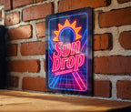 Vintage 1980s Neon Sundrop Metal Sign – Retro Cosmic Grid, Electric Blue & Hot Pink, Geometric Wall Art, Rust Patina Decor — photo 2