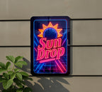 Vintage 1980s Neon Sundrop Metal Sign – Retro Cosmic Grid, Electric Blue & Hot Pink, Geometric Wall Art, Rust Patina Decor — photo 5
