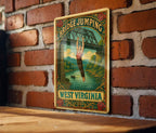 Victorian Bridge Jumping Tin Sign – Vintage West Virginia Art, Chromolithograph Style, Aged Metal Wall Decor, Ornate Antique Print — photo 1