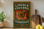 Victorian Lincoln Caverns Tin Sign – Antique Chromolithograph Metal Wall Art, Ornate Vintage Decor, Aged Parchment Look — photo 4