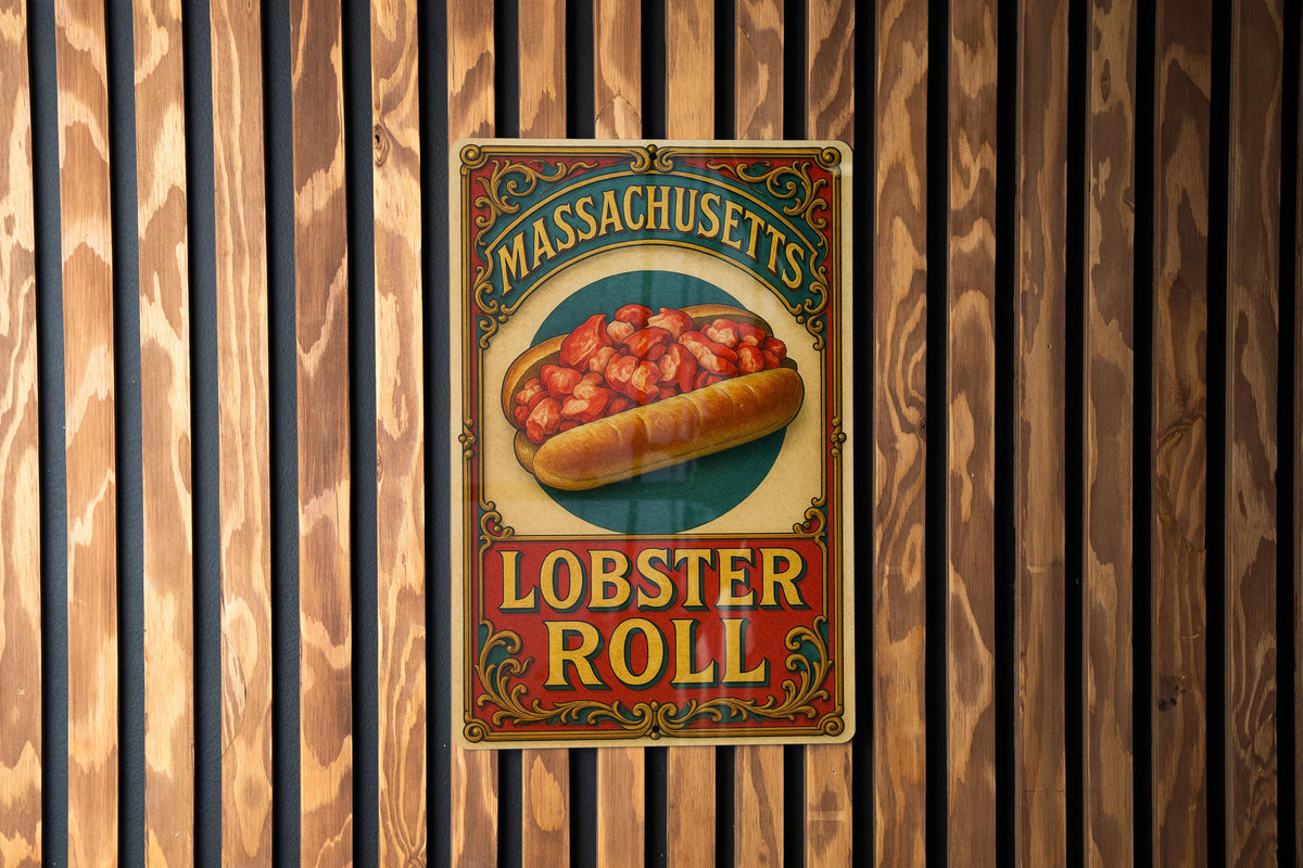 Victorian Lobster Roll Metal Sign – Chromolithograph Style, Antique Tin Wall Art, Vintage Seafood Kitchen Decor, Aged Nautical Plaque — photo 2