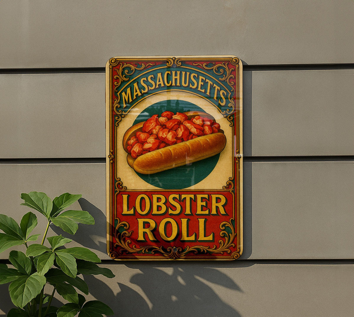 Victorian Lobster Roll Metal Sign – Chromolithograph Style, Antique Tin Wall Art, Vintage Seafood Kitchen Decor, Aged Nautical Plaque — photo 5