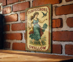 Victorian Terpsichore Swallow Tin Sign – Chromolithograph Style, Ornate Border, Aged Metal Art, Jewel Tones Décor — photo 2