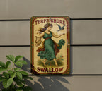 Victorian Terpsichore Swallow Tin Sign – Chromolithograph Style, Ornate Border, Aged Metal Art, Jewel Tones Décor — photo 5