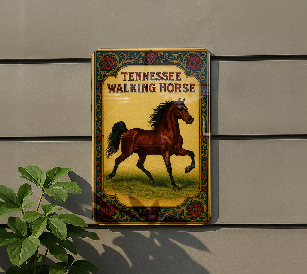 Victorian Tennessee Walking Horse Metal Sign – Antique Chromolithograph Style, Ornate Border, Aged Parchment Look Decor — photo 5