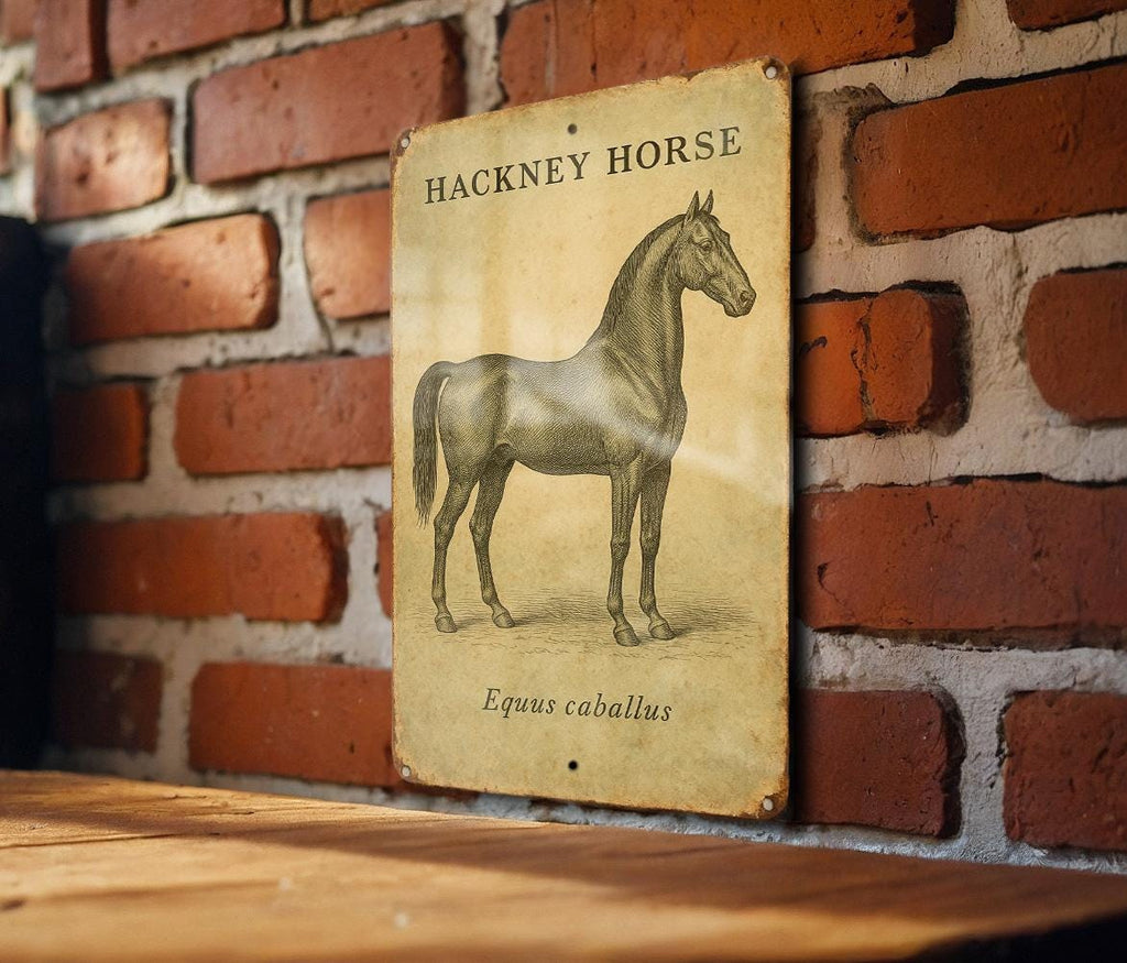 Vintage Hackney Horse Tin Sign – Botanical Illustration, Aged Parchment Look, Equestrian Wall Art, Rustic Metal Decor — photo 3