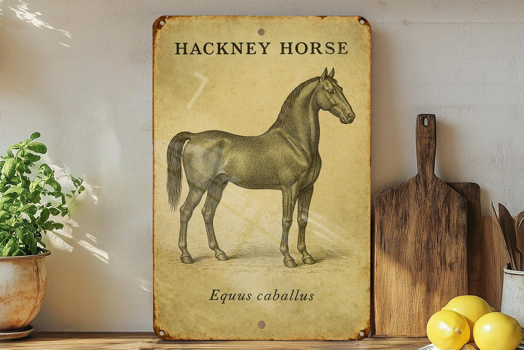 Vintage Hackney Horse Tin Sign – Botanical Illustration, Aged Parchment Look, Equestrian Wall Art, Rustic Metal Decor — photo 4