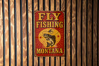 Vintage Fly Fishing Montana Metal Sign – Circus Poster Style, Red Yellow Tin Wall Art, Rustic Grunge Decor, Retro Cabin Gift — photo 2