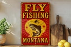 Vintage Fly Fishing Montana Metal Sign – Circus Poster Style, Red Yellow Tin Wall Art, Rustic Grunge Decor, Retro Cabin Gift — photo 4