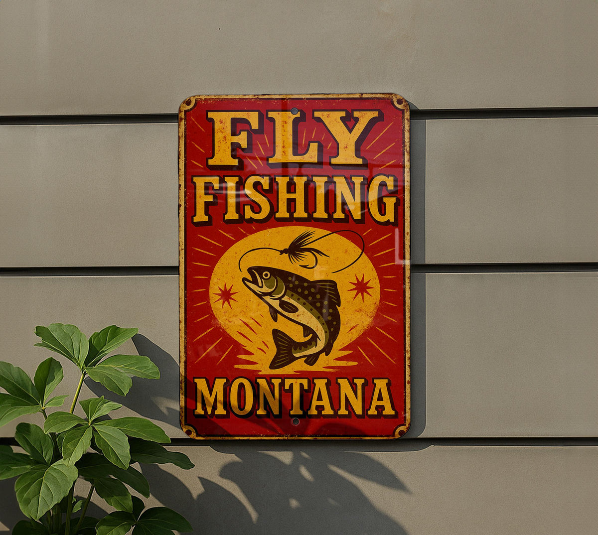 Vintage Fly Fishing Montana Metal Sign – Circus Poster Style, Red Yellow Tin Wall Art, Rustic Grunge Decor, Retro Cabin Gift — photo 5