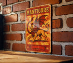 Vintage Manticore Circus Metal Sign – Retro Red & Yellow Tin Wall Art, Ornate Typography, Starburst Decor, Aged Poster Style — photo 2