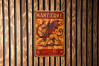 Vintage Manticore Circus Metal Sign – Retro Red & Yellow Tin Wall Art, Ornate Typography, Starburst Decor, Aged Poster Style — photo 3