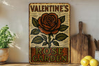 Vintage Folk Art Rose Garden Metal Sign – Distressed Tin Wall Decor, Woodcut Style, Earthy Colors, Rustic Valentine Gift — photo 4