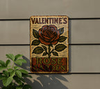 Vintage Folk Art Rose Garden Metal Sign – Distressed Tin Wall Decor, Woodcut Style, Earthy Colors, Rustic Valentine Gift — photo 5