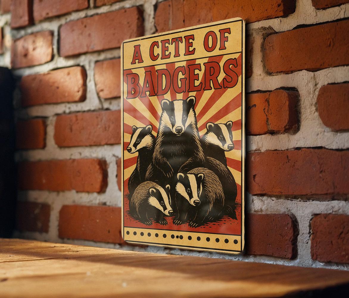 Vintage Circus Poster Style Metal Sign – A Cete of Badgers Illustration Wall Art, Rustic Animal Decor for Home or Cabin — photo 1