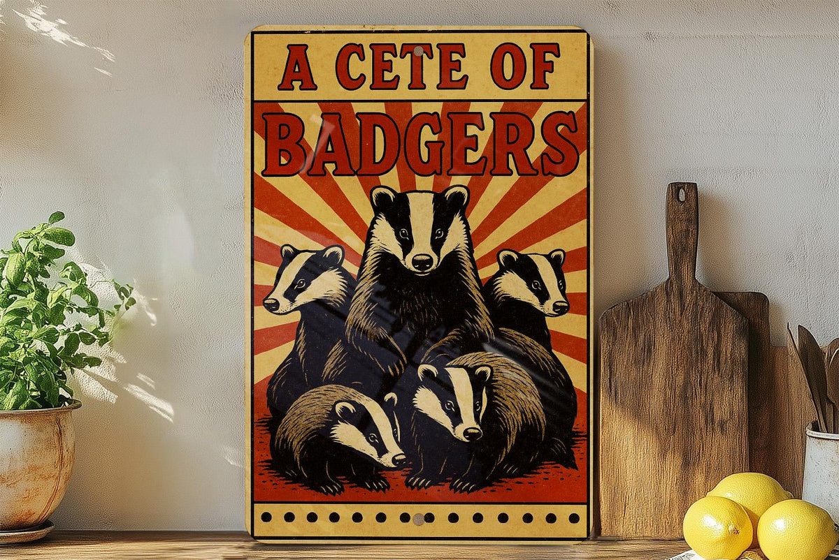 Vintage Circus Poster Style Metal Sign – A Cete of Badgers Illustration Wall Art, Rustic Animal Decor for Home or Cabin — photo 2