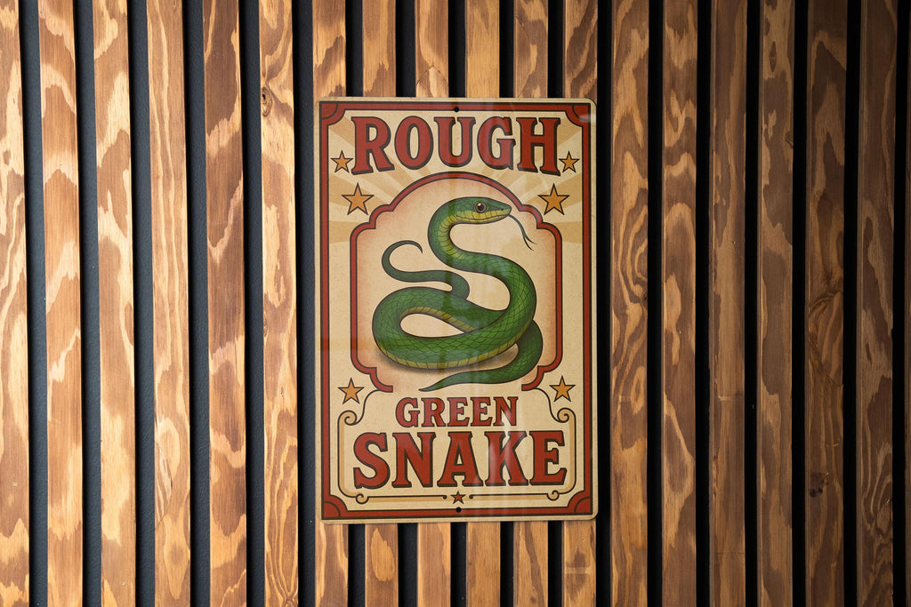 Vintage Circus Poster Style Metal Sign – Rough Green Snake Wall Art, Retro Reptile Decor, Antique Animal Illustration Plaque — photo 1