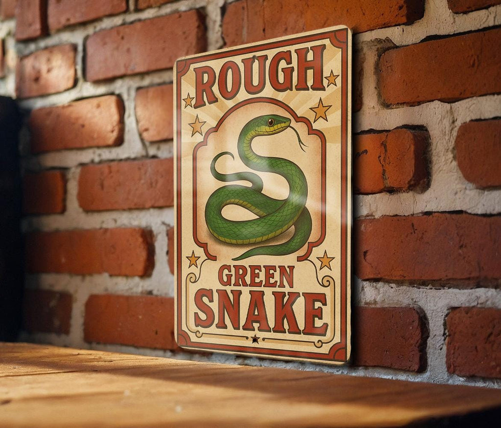 Vintage Circus Poster Style Metal Sign – Rough Green Snake Wall Art, Retro Reptile Decor, Antique Animal Illustration Plaque — photo 2