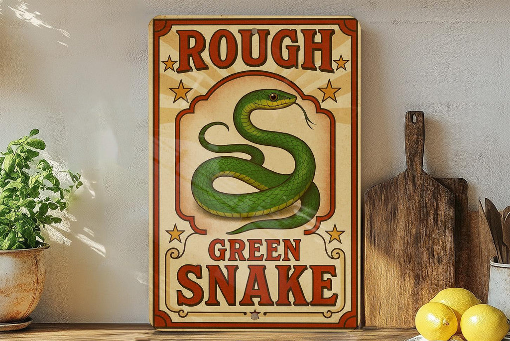 Vintage Circus Poster Style Metal Sign – Rough Green Snake Wall Art, Retro Reptile Decor, Antique Animal Illustration Plaque — photo 3