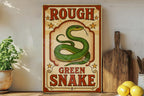 Vintage Circus Poster Style Metal Sign – Rough Green Snake Wall Art, Retro Reptile Decor, Antique Animal Illustration Plaque — photo 3