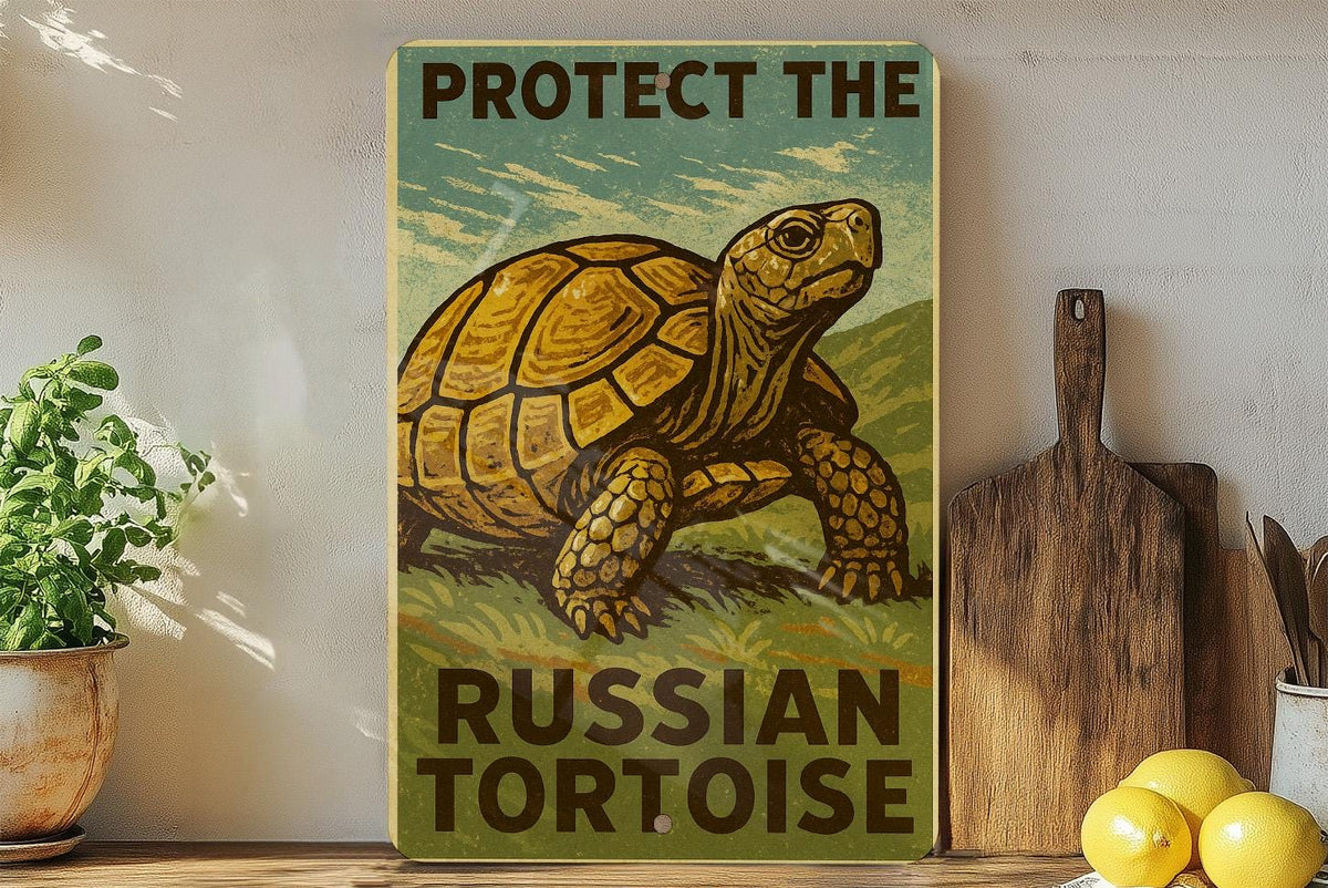 Rustic WPA Style Russian Tortoise Metal Sign – Vintage Wildlife Wall Art for Cabin, Farmhouse, or Nature Decor — photo 2