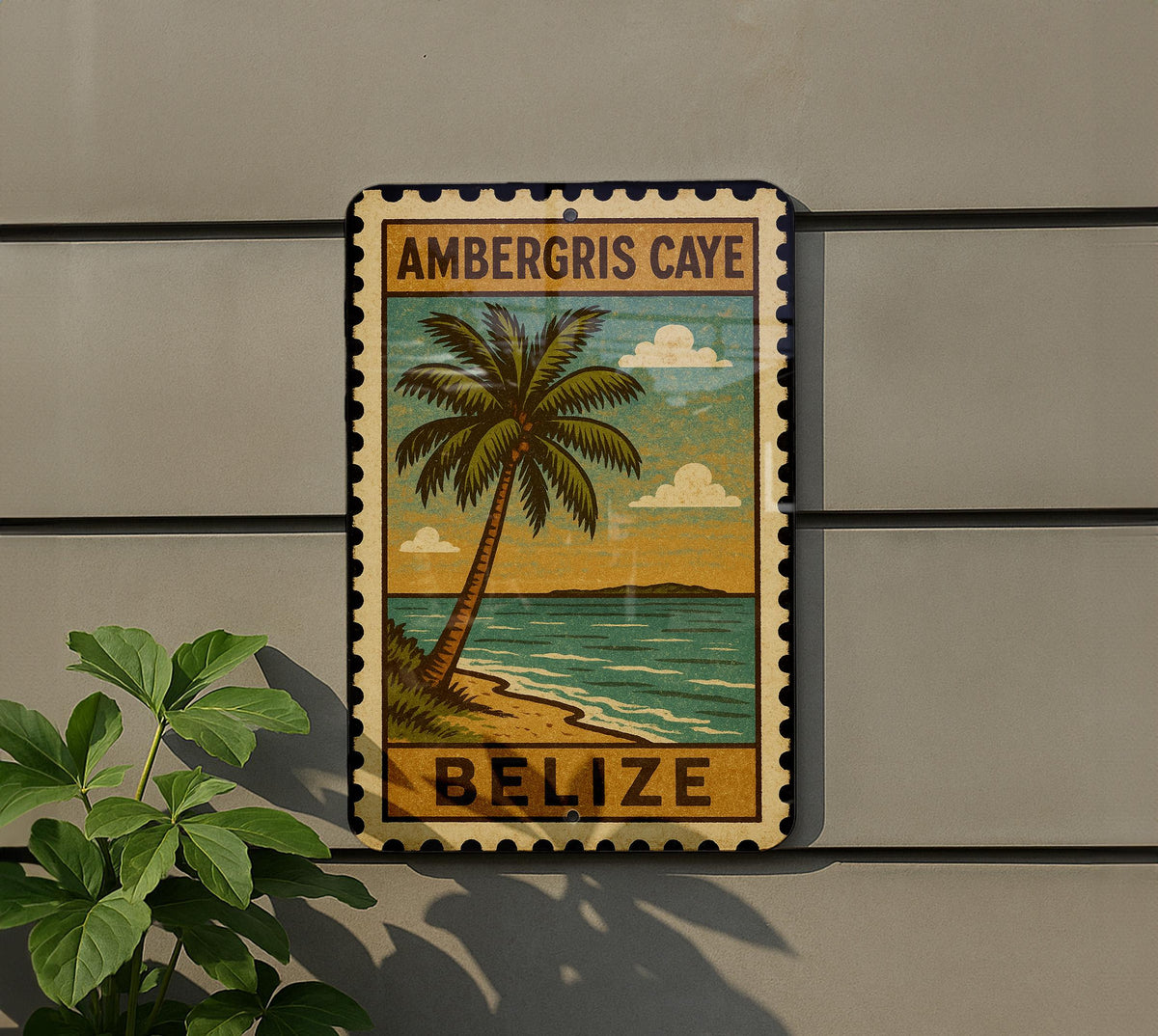 Ambergris Caye Belize Metal Sign – Vintage Stamp Style Wall Art for Beach House, Coastal Decor, Island Travel Souvenir — photo 5