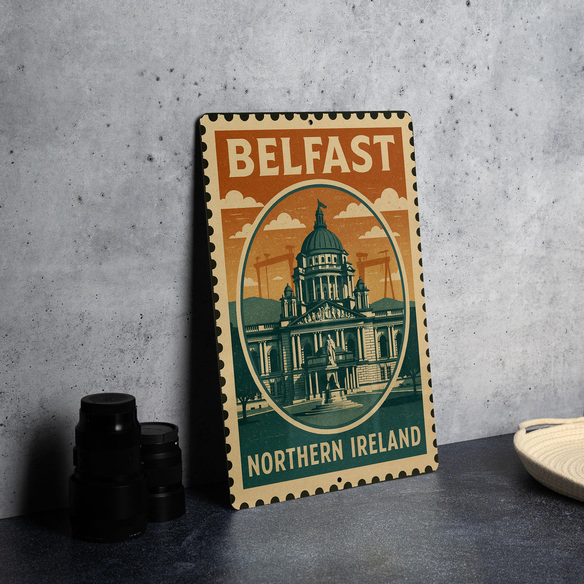 Belfast Northern Ireland Metal Sign – Vintage Stamp Style Wall Art, Rustic Travel Decor, Retro City Souvenir Plaque — photo 4