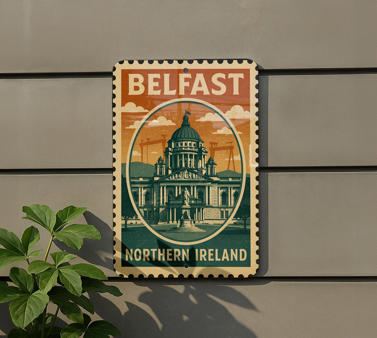 Belfast Northern Ireland Metal Sign – Vintage Stamp Style Wall Art, Rustic Travel Decor, Retro City Souvenir Plaque — photo 5
