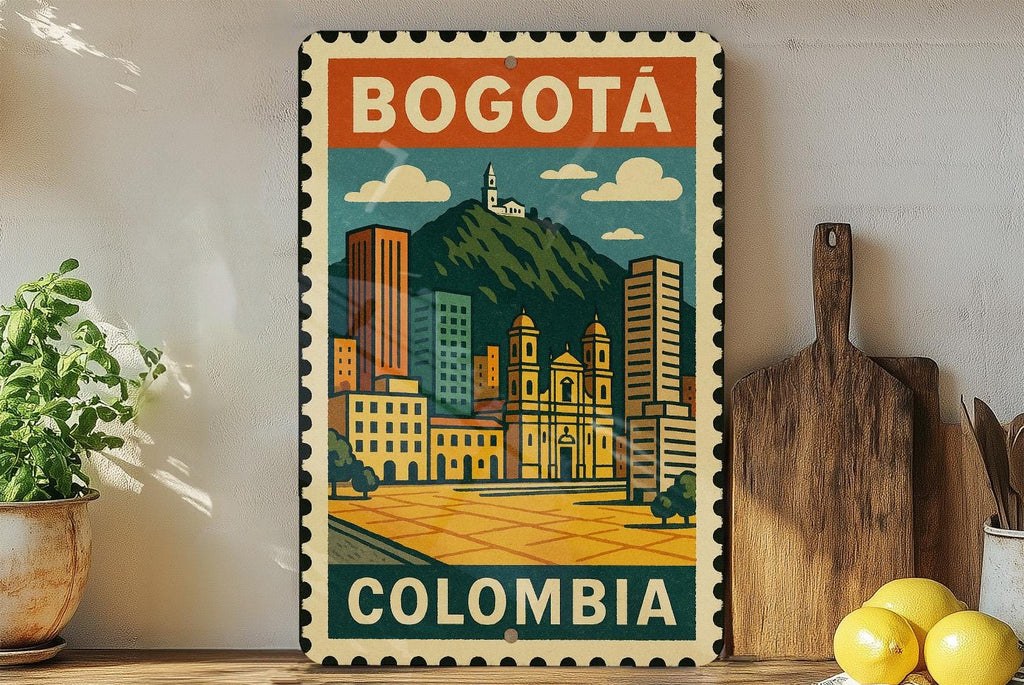 Bogotá Colombia Metal Sign – Vintage Travel Stamp Style Wall Art, Rustic Decor for Home, Office, or Man Cave — photo 1