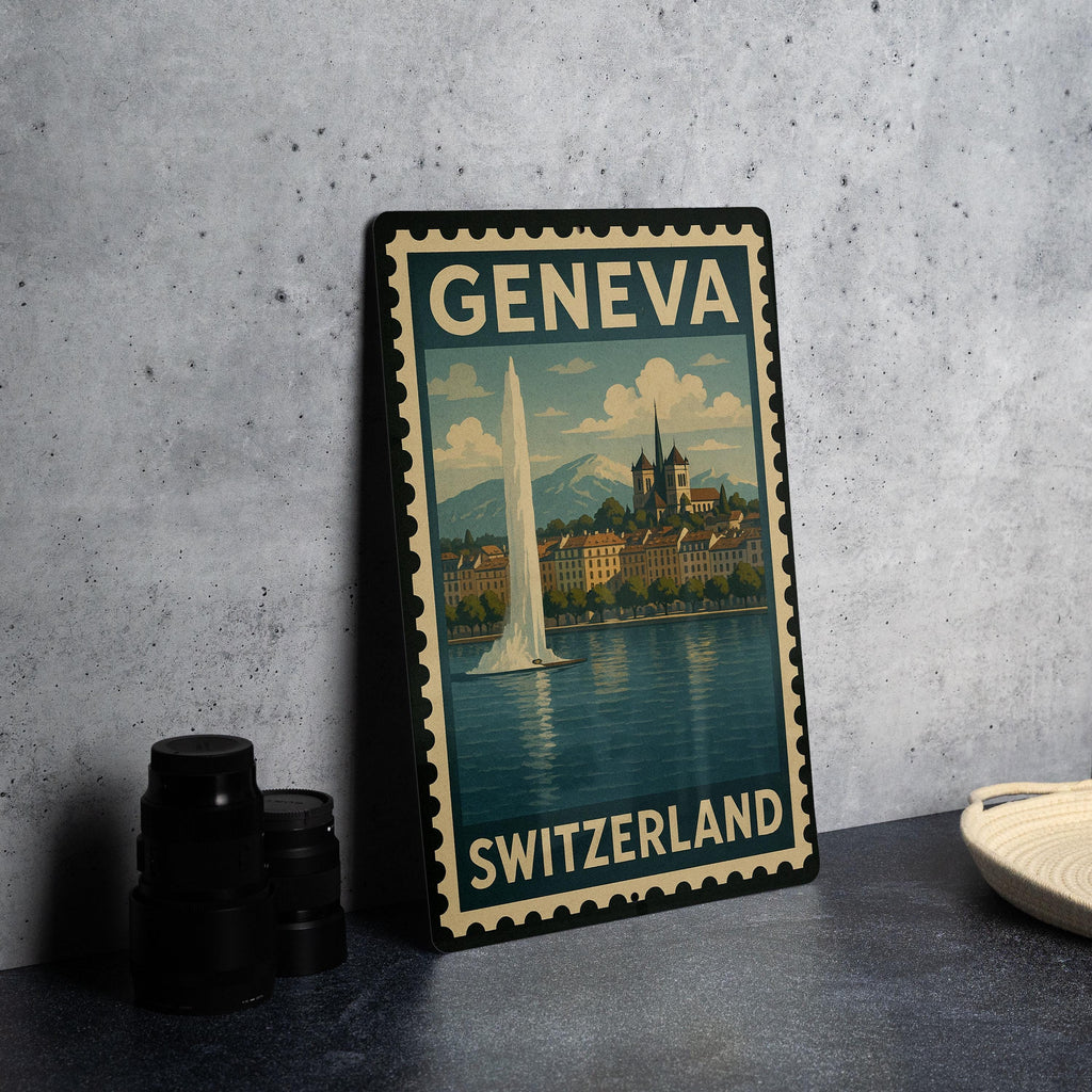 Geneva Switzerland Metal Sign – Vintage Travel Stamp Style Wall Art, Rustic Swiss City Decor, Retro Tin Plaque Collectible — photo 4