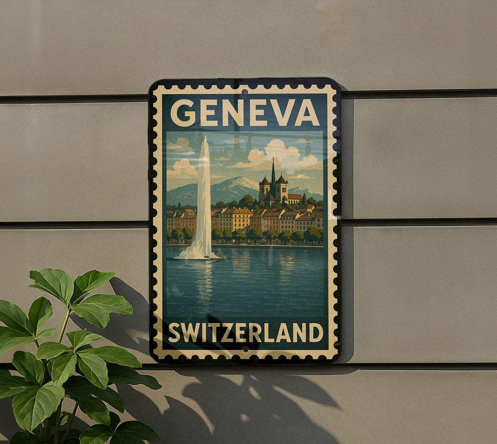 Geneva Switzerland Metal Sign – Vintage Travel Stamp Style Wall Art, Rustic Swiss City Decor, Retro Tin Plaque Collectible — photo 5