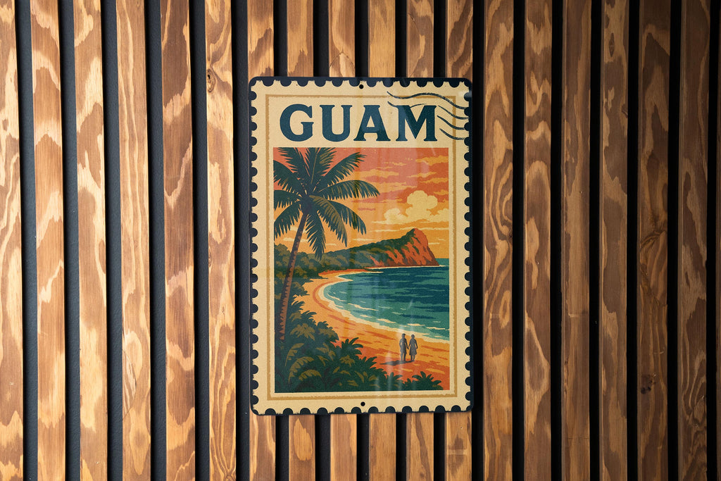 Guam Metal Sign Stamp Style Art – Vintage Island Wall Decor, Tropical Travel Souvenir, Rustic Beach Home Sign — photo 1