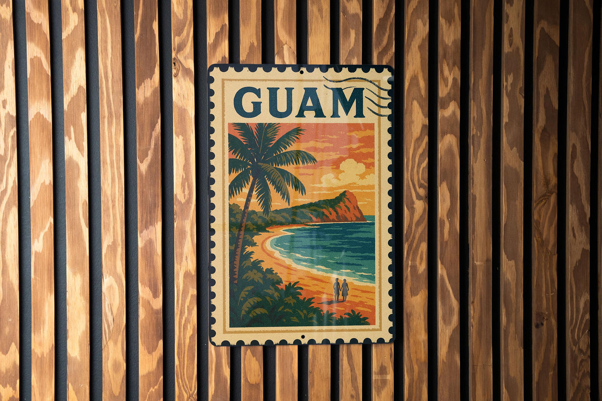 Guam Metal Sign Stamp Style Art – Vintage Island Wall Decor, Tropical Travel Souvenir, Rustic Beach Home Sign — photo 1
