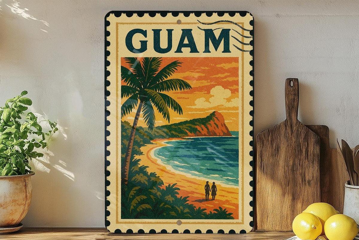 Guam Metal Sign Stamp Style Art – Vintage Island Wall Decor, Tropical Travel Souvenir, Rustic Beach Home Sign — photo 3