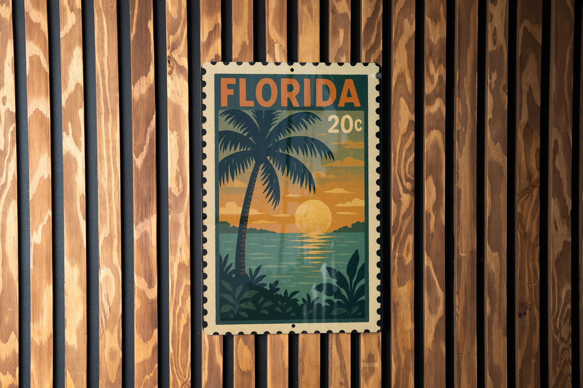 Florida State Stamp Metal Sign – Vintage Travel Poster Style Wall Art, Retro License Plate Design, Rustic Home Decor Gift — photo 1