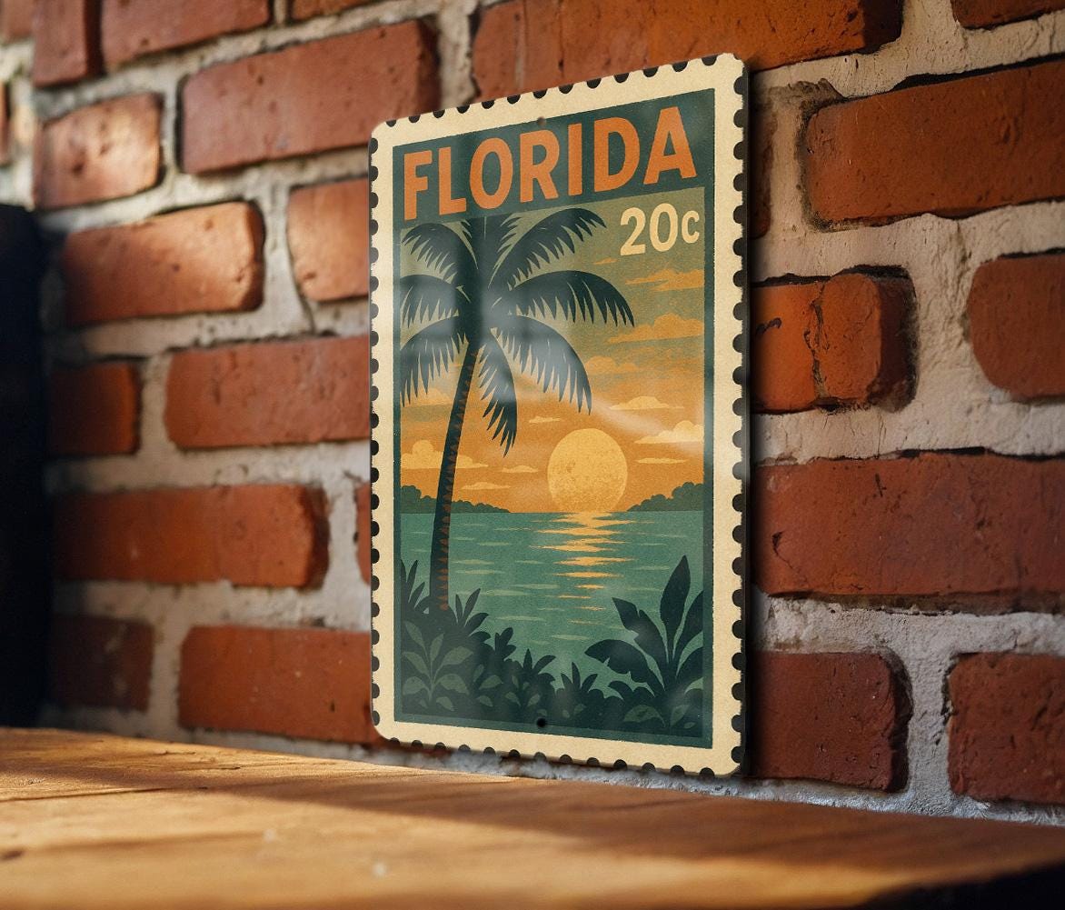Florida State Stamp Metal Sign – Vintage Travel Poster Style Wall Art, Retro License Plate Design, Rustic Home Decor Gift — photo 2