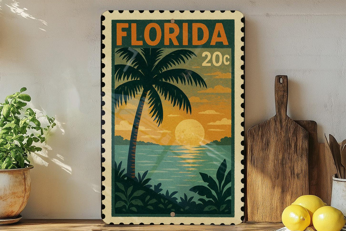 Florida State Stamp Metal Sign – Vintage Travel Poster Style Wall Art, Retro License Plate Design, Rustic Home Decor Gift — photo 3