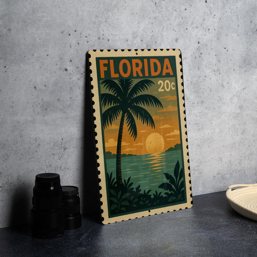 Florida State Stamp Metal Sign – Vintage Travel Poster Style Wall Art, Retro License Plate Design, Rustic Home Decor Gift — photo 4