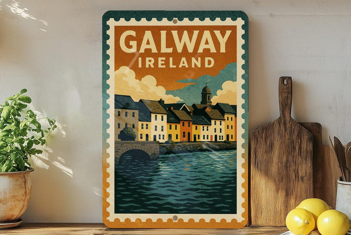 Galway Ireland Metal Sign – Vintage Stamp Style Wall Art, Irish Travel Decor, Rustic Souvenir for Home or Bar — photo 2