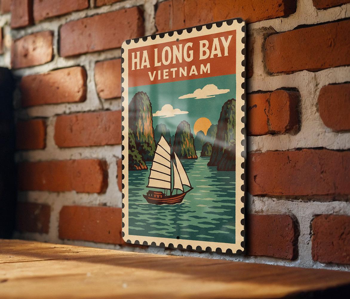 Ha Long Bay Vietnam Metal Sign – Vintage Travel Stamp Style Wall Art, Retro Tin Decor for Home or Office Display — photo 2