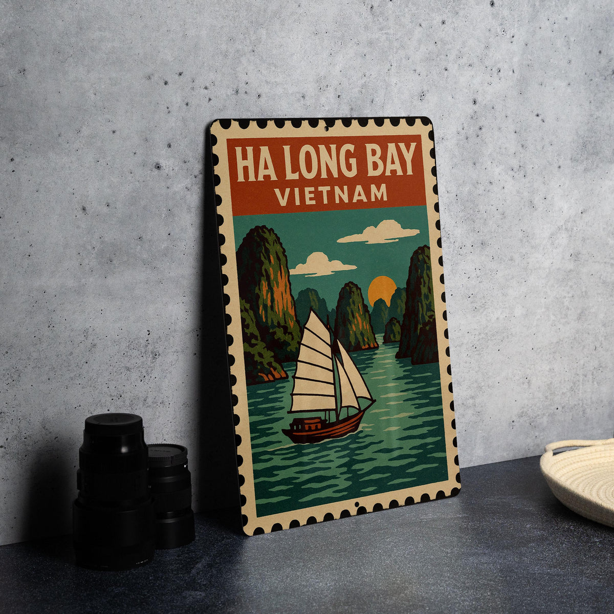 Ha Long Bay Vietnam Metal Sign – Vintage Travel Stamp Style Wall Art, Retro Tin Decor for Home or Office Display — photo 4