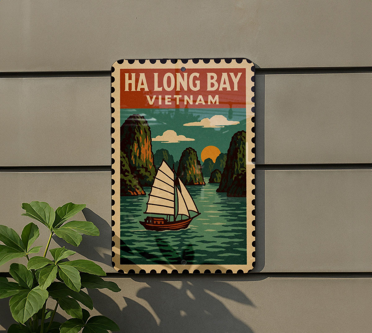 Ha Long Bay Vietnam Metal Sign – Vintage Travel Stamp Style Wall Art, Retro Tin Decor for Home or Office Display — photo 5
