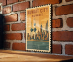 Kuwait City Metal Sign – Vintage Stamp Style Wall Art, Kuwait Skyline Decor, Travel Souvenir, Rustic Metal Wall Plaque — photo 1