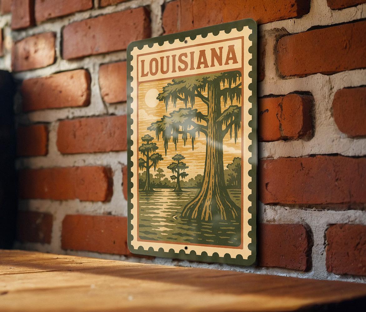 Louisiana State Metal Sign – Vintage Stamp Style Wall Art, Rustic Home Décor, Southern USA License Plate Design — photo 2