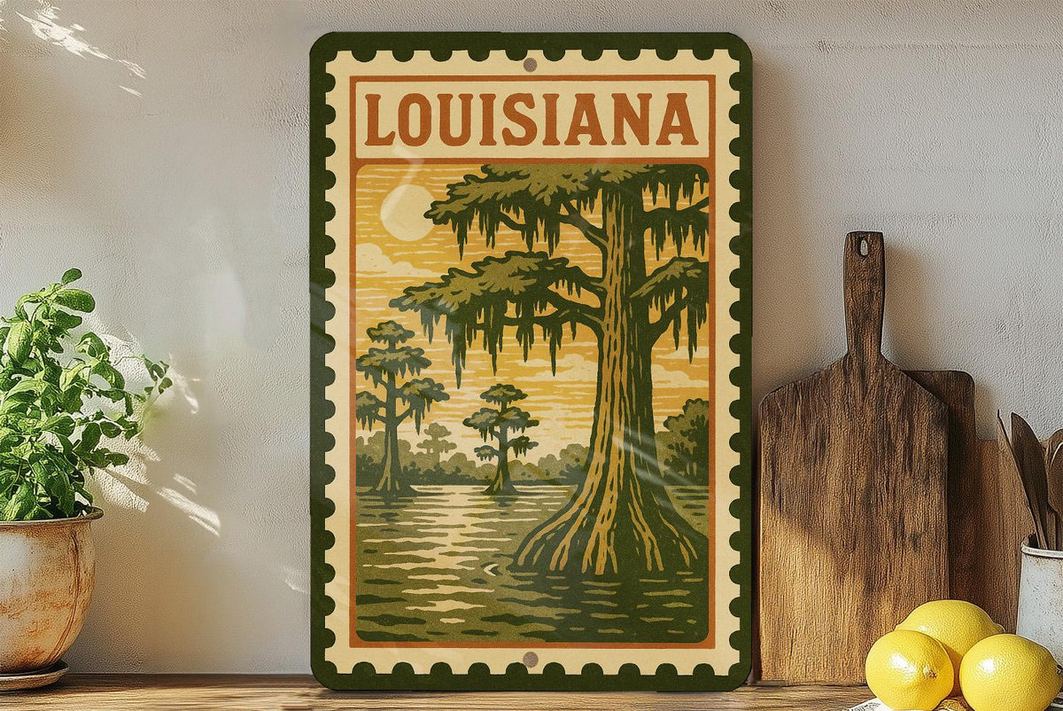 Louisiana State Metal Sign – Vintage Stamp Style Wall Art, Rustic Home Décor, Southern USA License Plate Design — photo 3