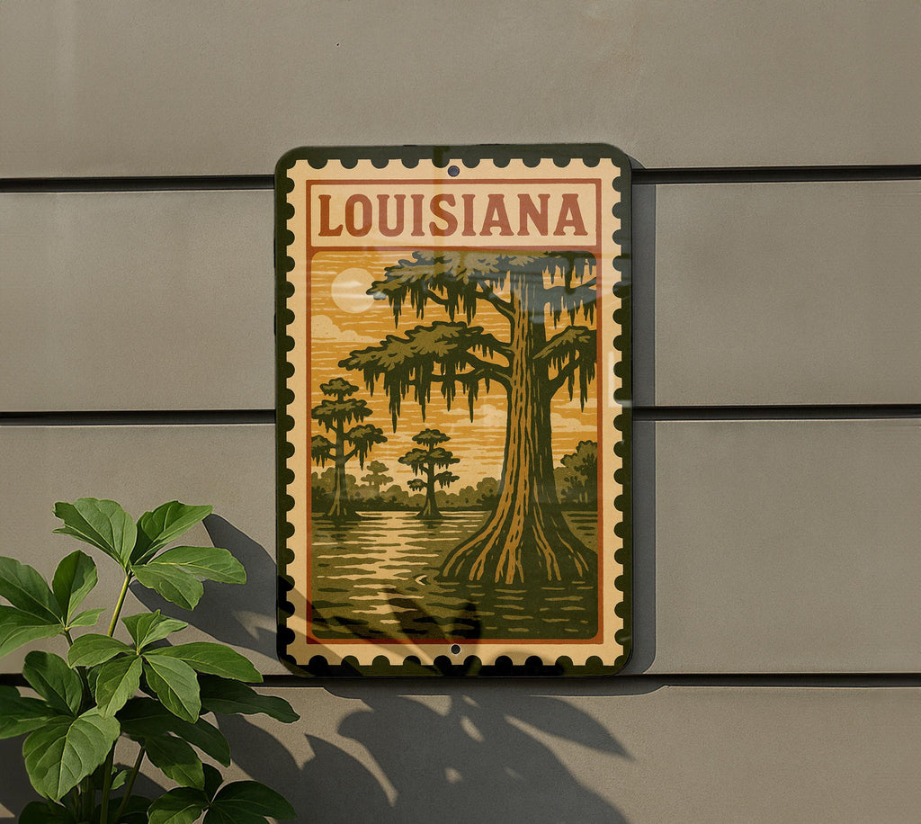 Louisiana State Metal Sign – Vintage Stamp Style Wall Art, Rustic Home Décor, Southern USA License Plate Design — photo 5