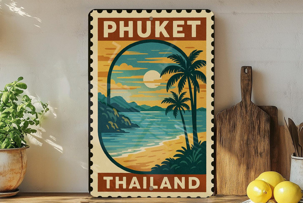 Phuket Thailand Metal Sign – Vintage Travel Stamp Style Wall Art, Rustic Tropical Decor, Retro Souvenir for Home or Office — photo 3